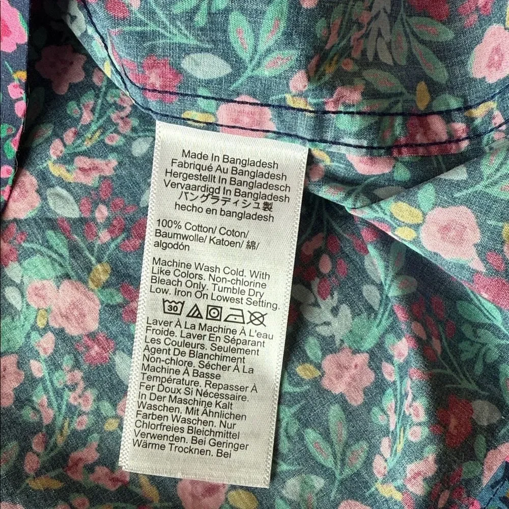 New women's J. Crew cotton pajama button down top in navy/pink floral Size L